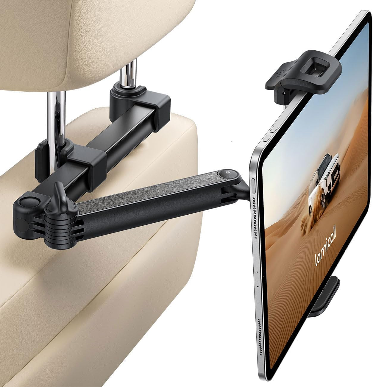 Lamicall Car Headrest Tablet Holder – [Foldable Clip] [Lockable] Tablet Mount fo
