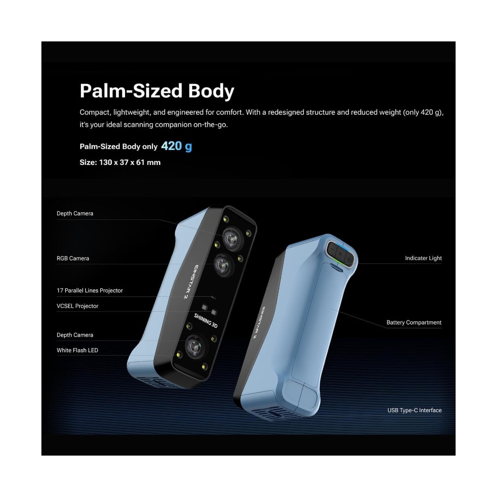 EINSTAR 2 Wireless 3D Scanner – Handheld, 0.05 mm Resolution, Hybrid Laser