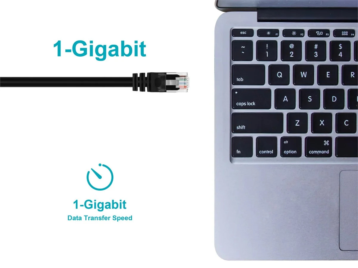 Cat5e Ethernet Patch Cable RJ45 Stranded 350Mhz UTP Copper Wire 24AWG 2ft Black