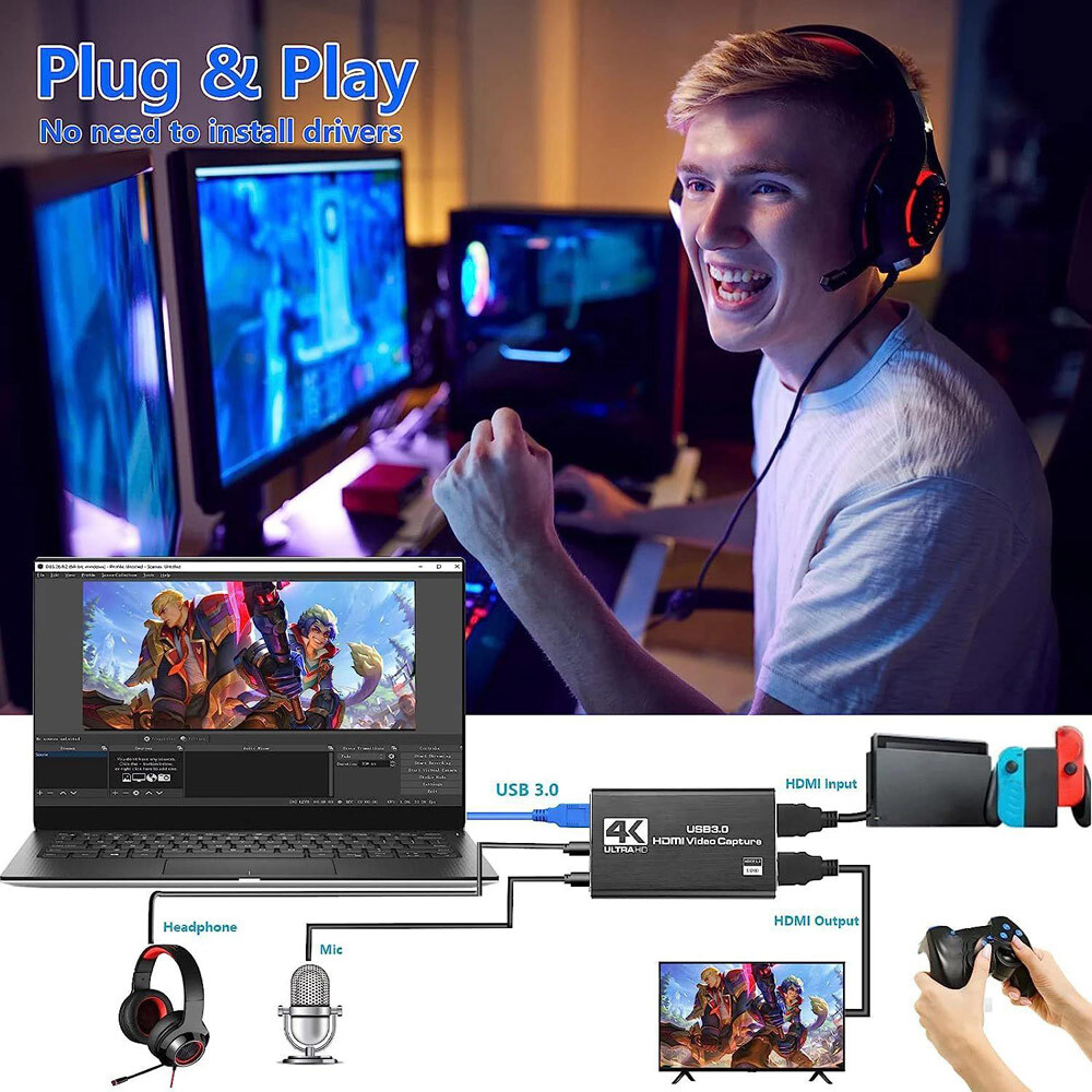 4K Audio Video Capture Card USB 3.0 HDMI Video Capture Device Full HD Recording
