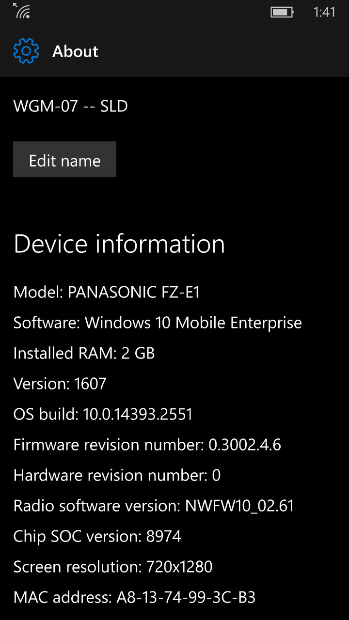 Panasonic FZ-E1 Handheld ToughPad FZ-E1BCCAZZM 32GB 5″ Win 10 Mobile WiFi ONLY D