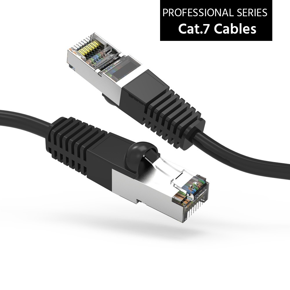 5 Pack of 8Ft CAT7 Shielded (SSTP) 600MHz Ethernet Network Booted Cable Black