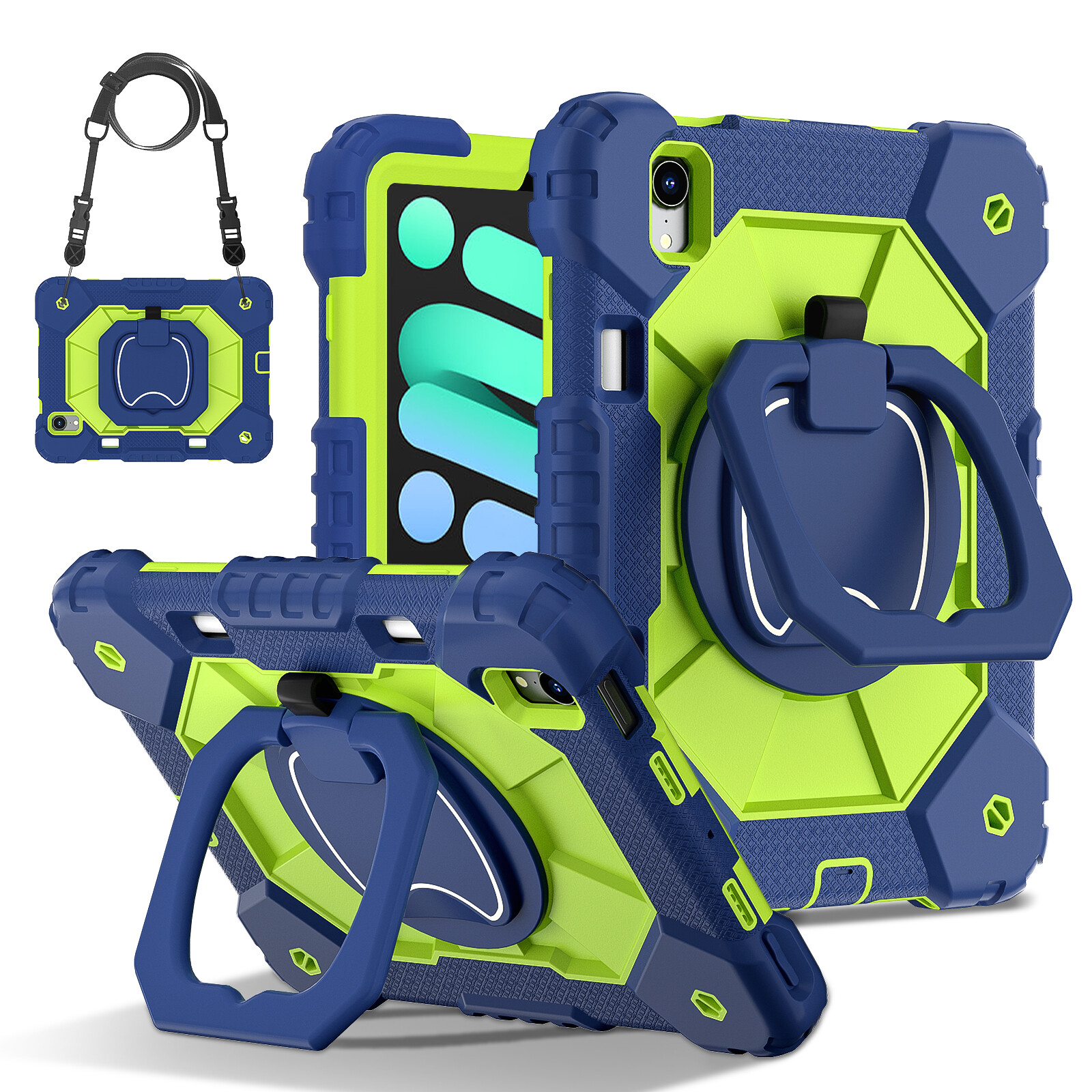 For iPad mini A17 Pro 2024/mini 6th Gen 8.3″ Shockproof Armor Stand Strap Case