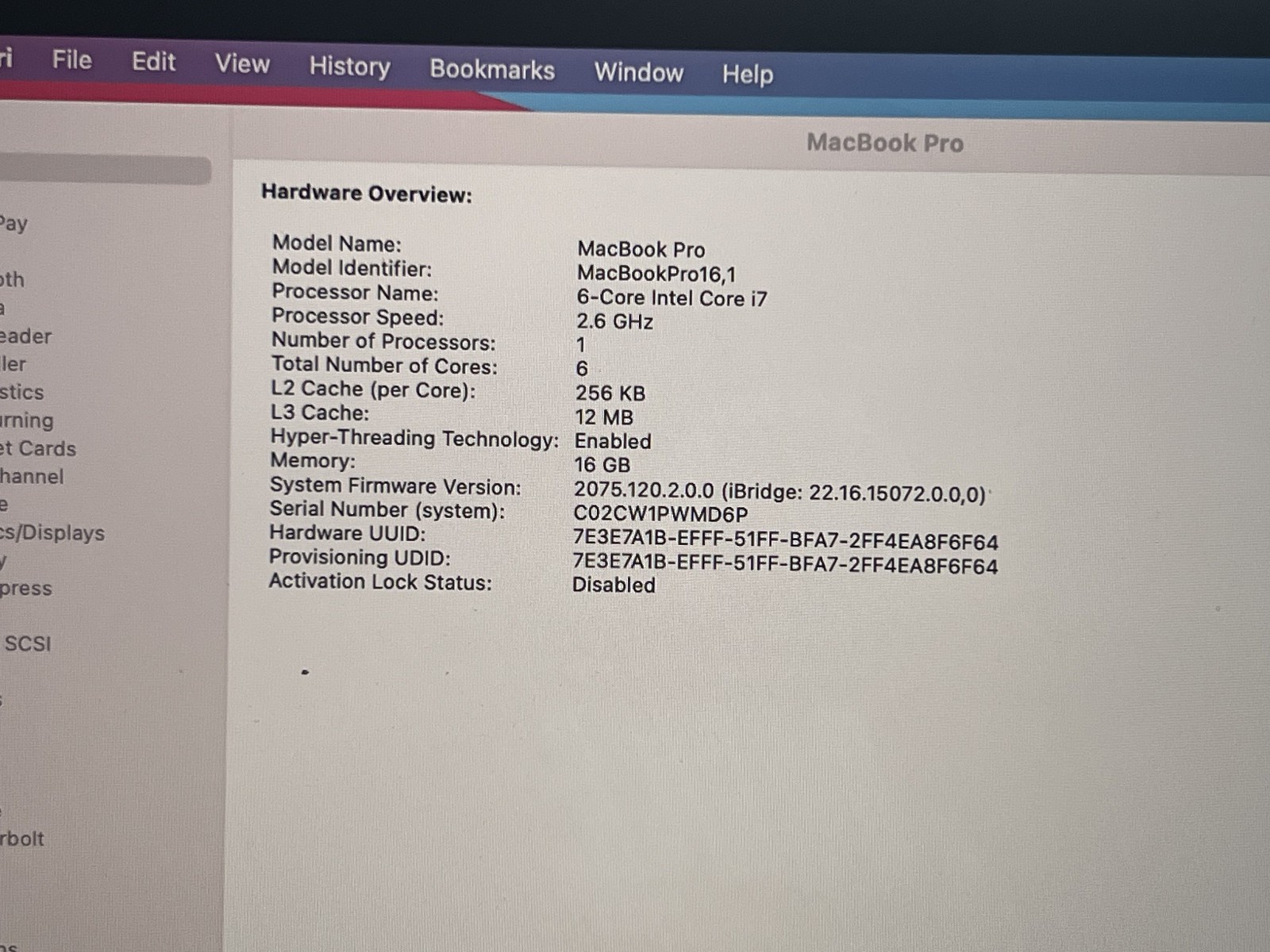 Apple Macbook Pro 16″ 2019 A2141, I7-9750H@2.60GHz 16GB/512G Pro 5300M MVVL2LL/A