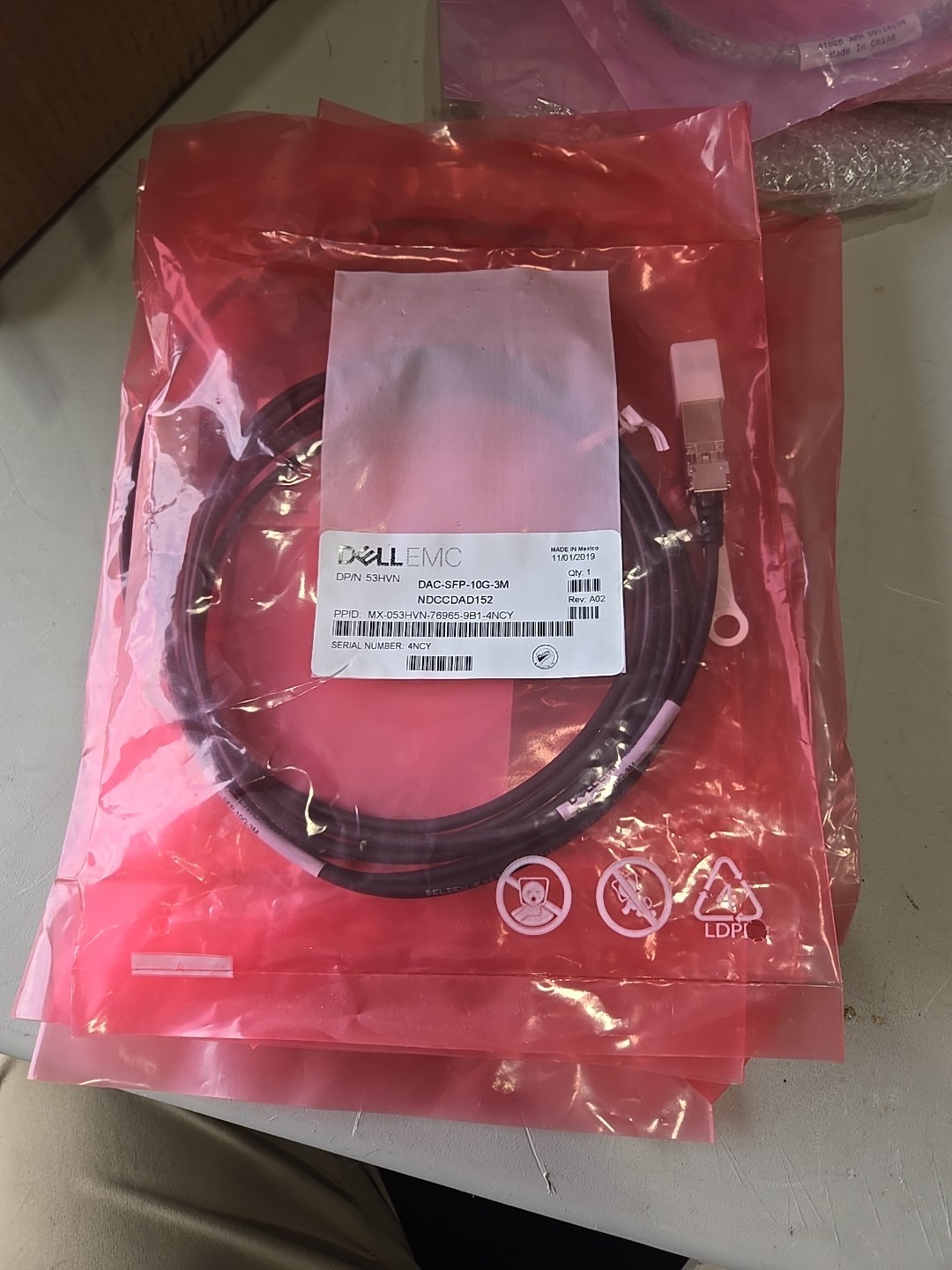 Lot Of 8 Dell 53HVN DAC-SFP-10G-3M NDCCDAD152 Twinax cable 3 m/9.8 ft NEW SEALED