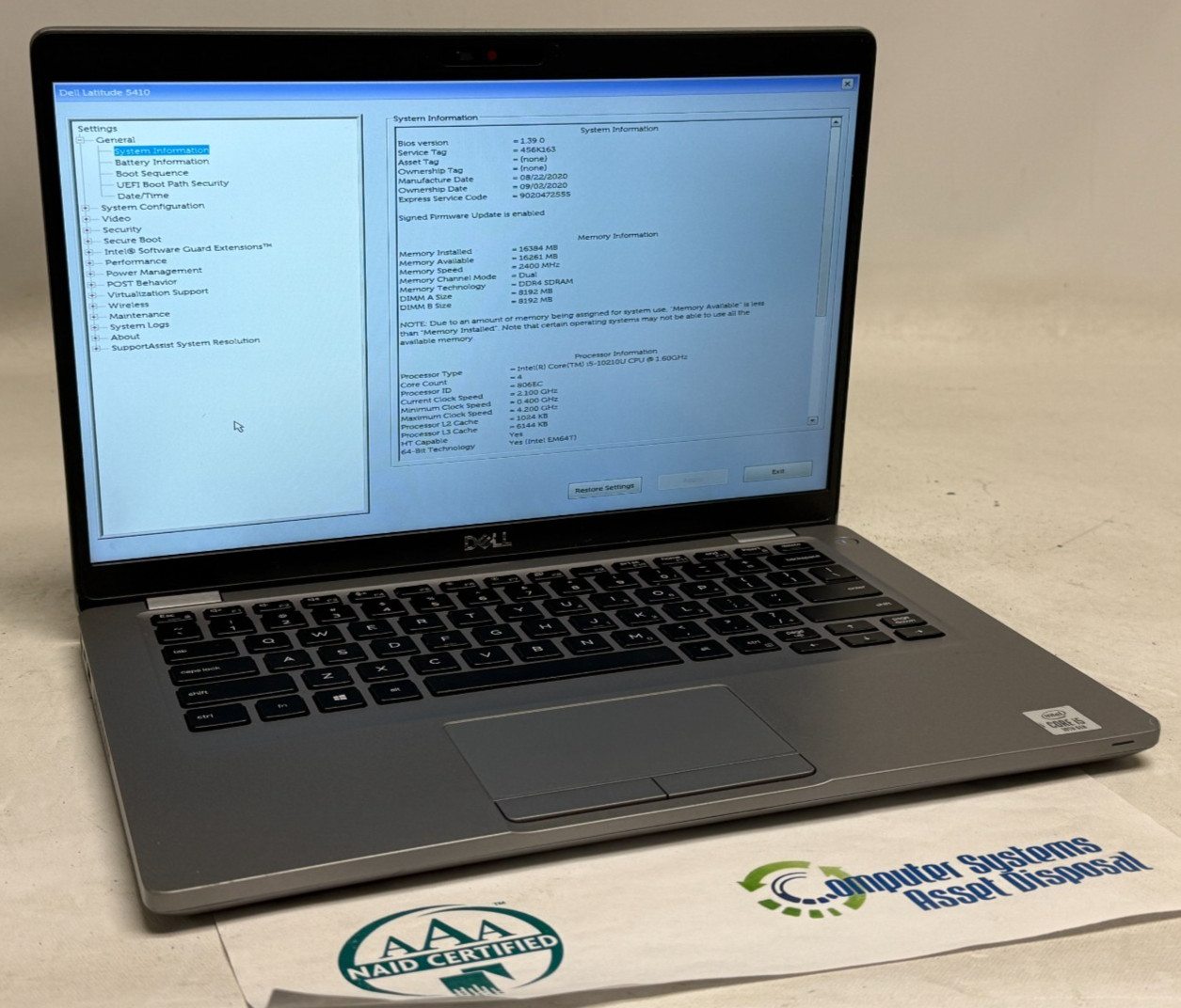 Dell Latitude 5410 14″ (i5-10210u 1.60GHz – 8GB RAM – 256GB SSD – Win11Home)
