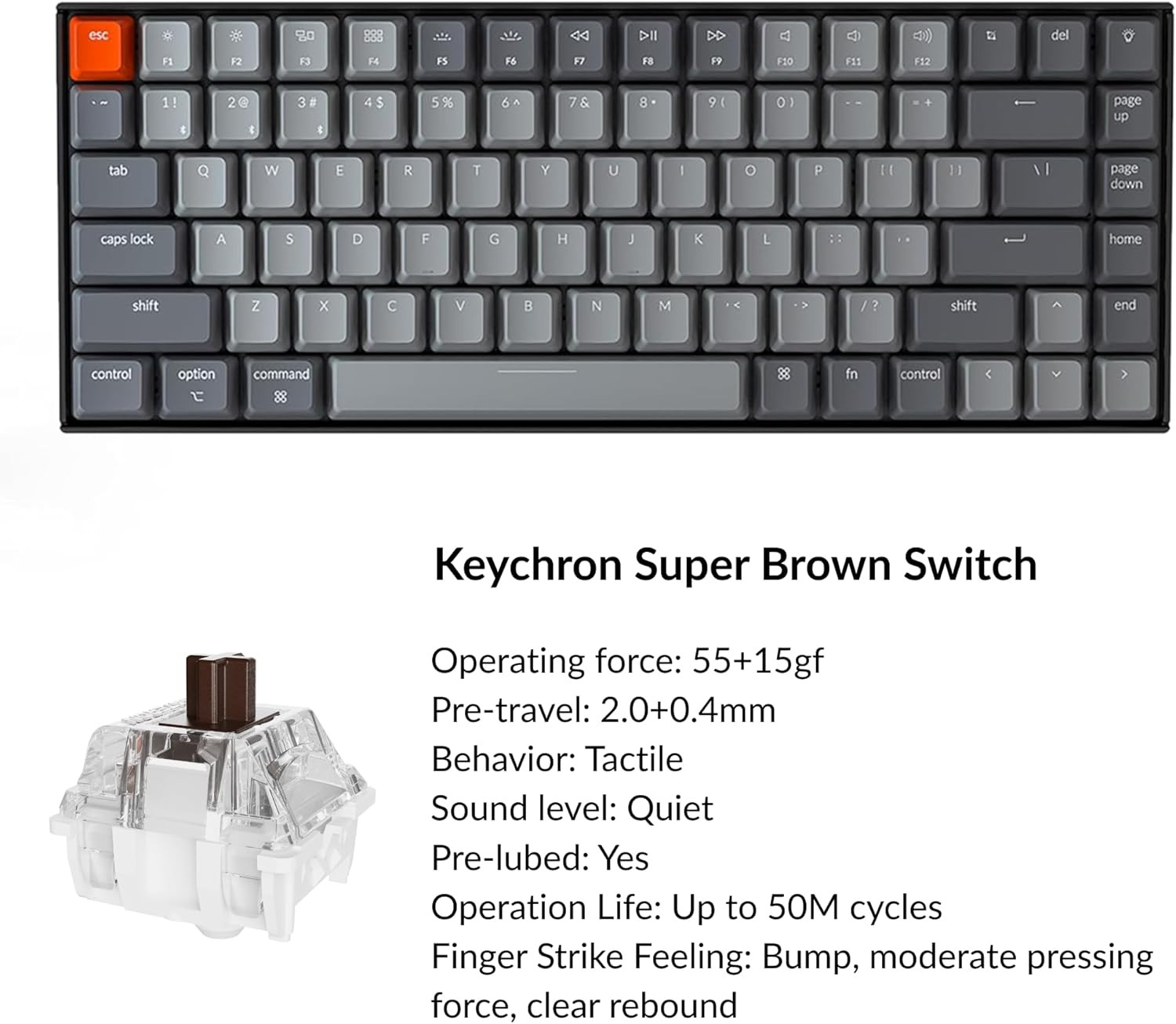 K2 75% Layout RGB Bluetooth Wireless Mechanical Keyboard with Super Brown Switc