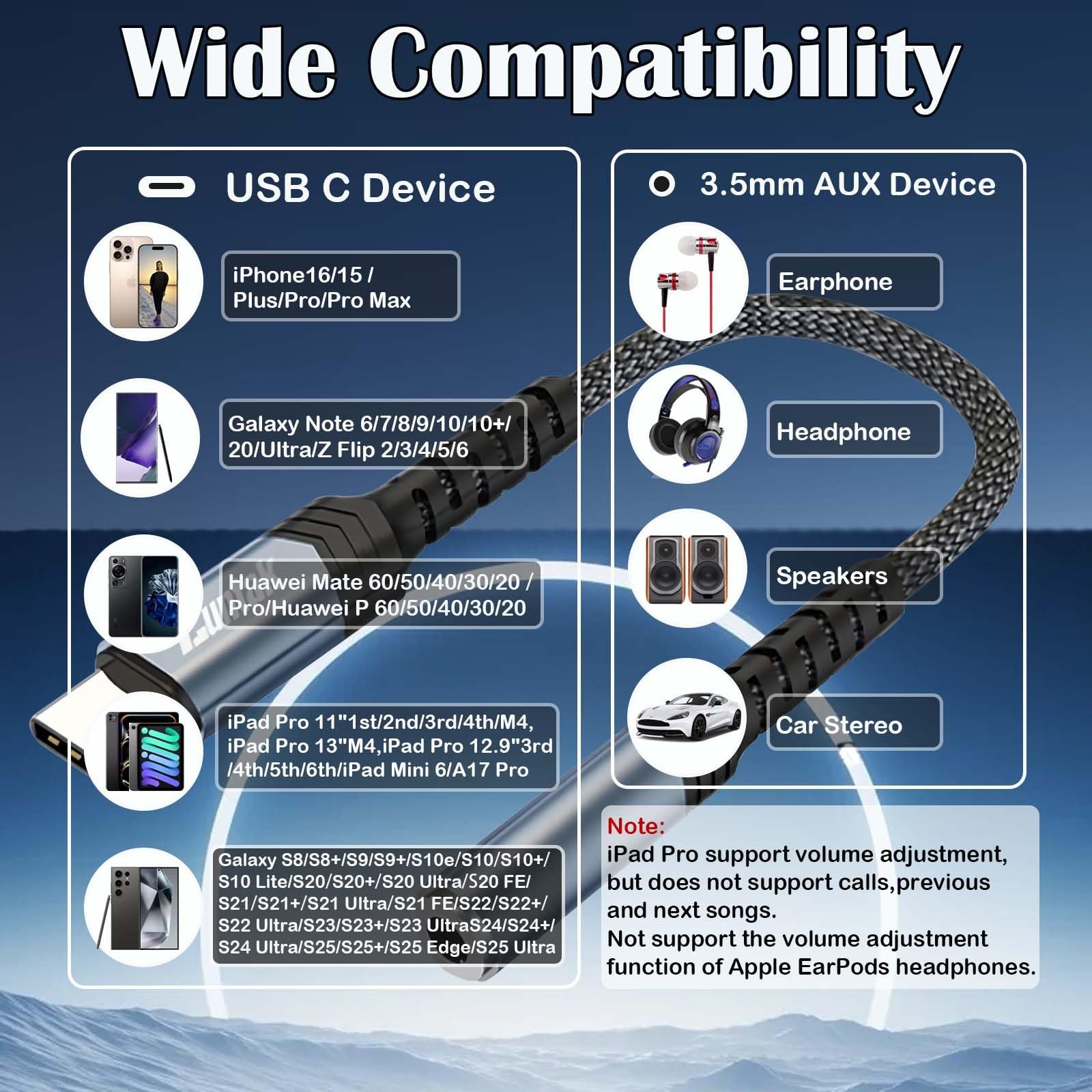 USB C to 3.5mm Headphone Jack Adapter,USB C Aux Audio Dongle Cable Sliver