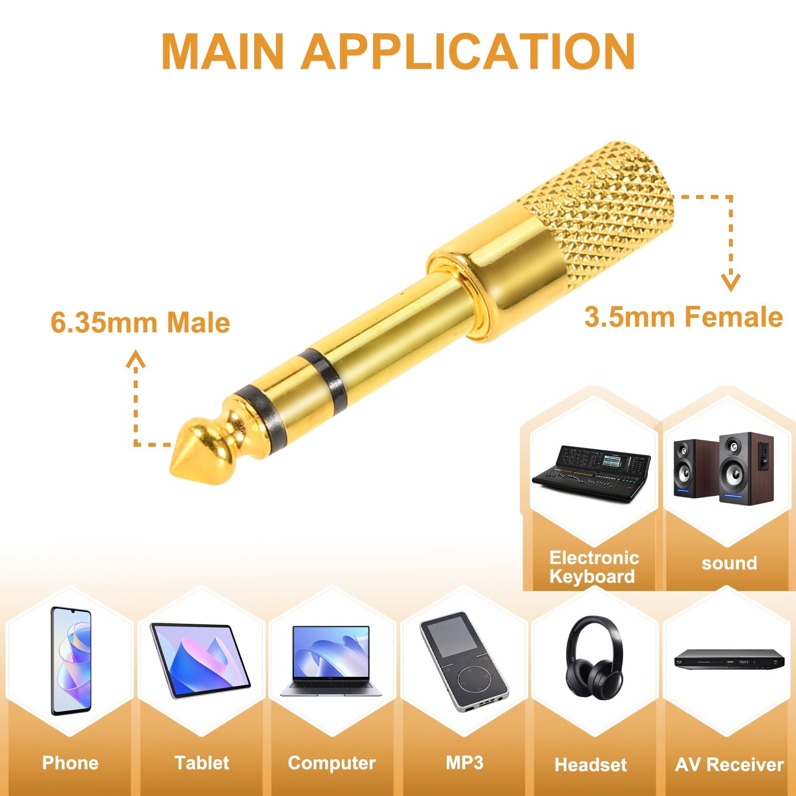 QAJOPFN 4 Pack Headphone Jack Adapter – 3.5mm (1/8 inch) Male to 6.35mm Gold