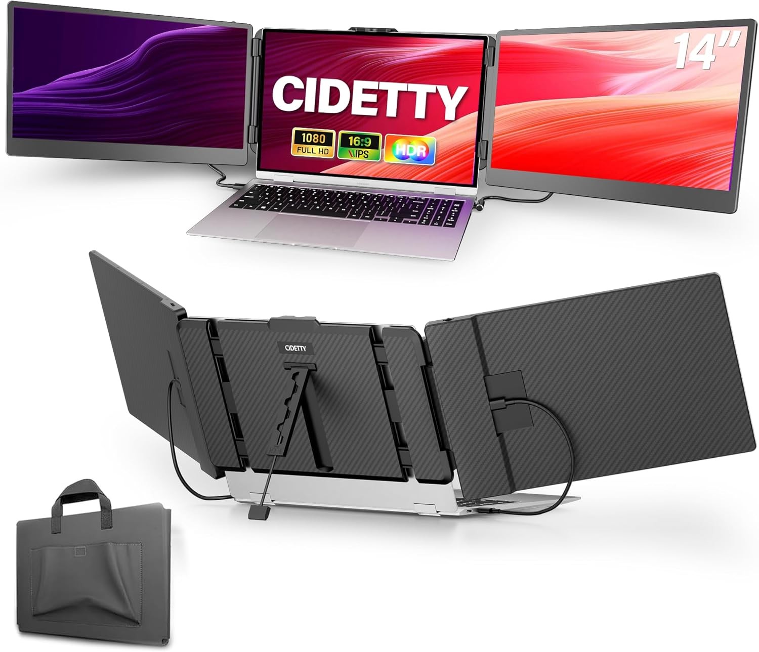 Ultra-Thin 14” FHD 1080P IPS Laptop Screen Extender, Dual/Triple Monitor Displa