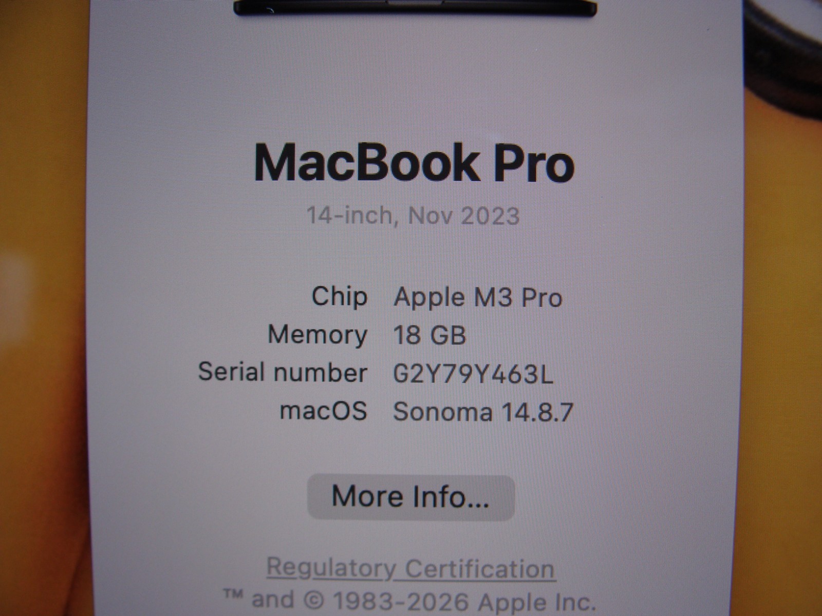Apple Macbook Pro A2992 2023 14″ M3 Pro 11CPU/14GPU 4.05GHz 18GB 512GB 100% Batt