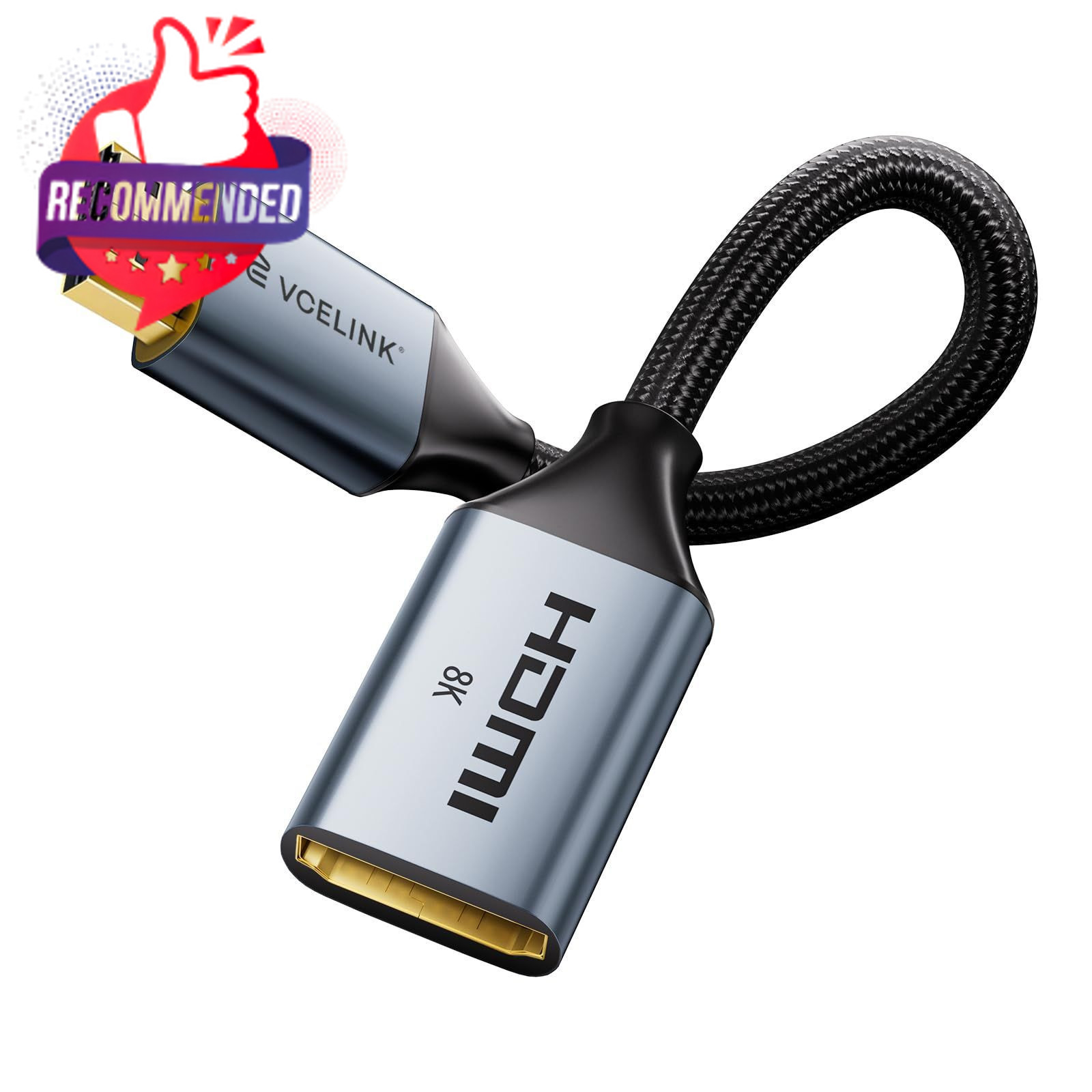 8K HDMI Extender Cable 0.6ft Male‑to‑Female Short Black for High‑Resolution