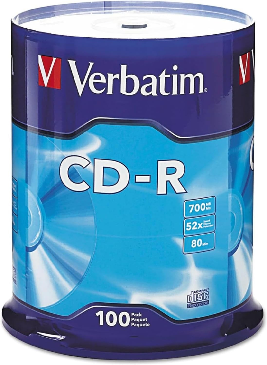 Verbatim CD-R Blank Discs 700MB 80 Minutes 52X 100pk Spindle, Silver