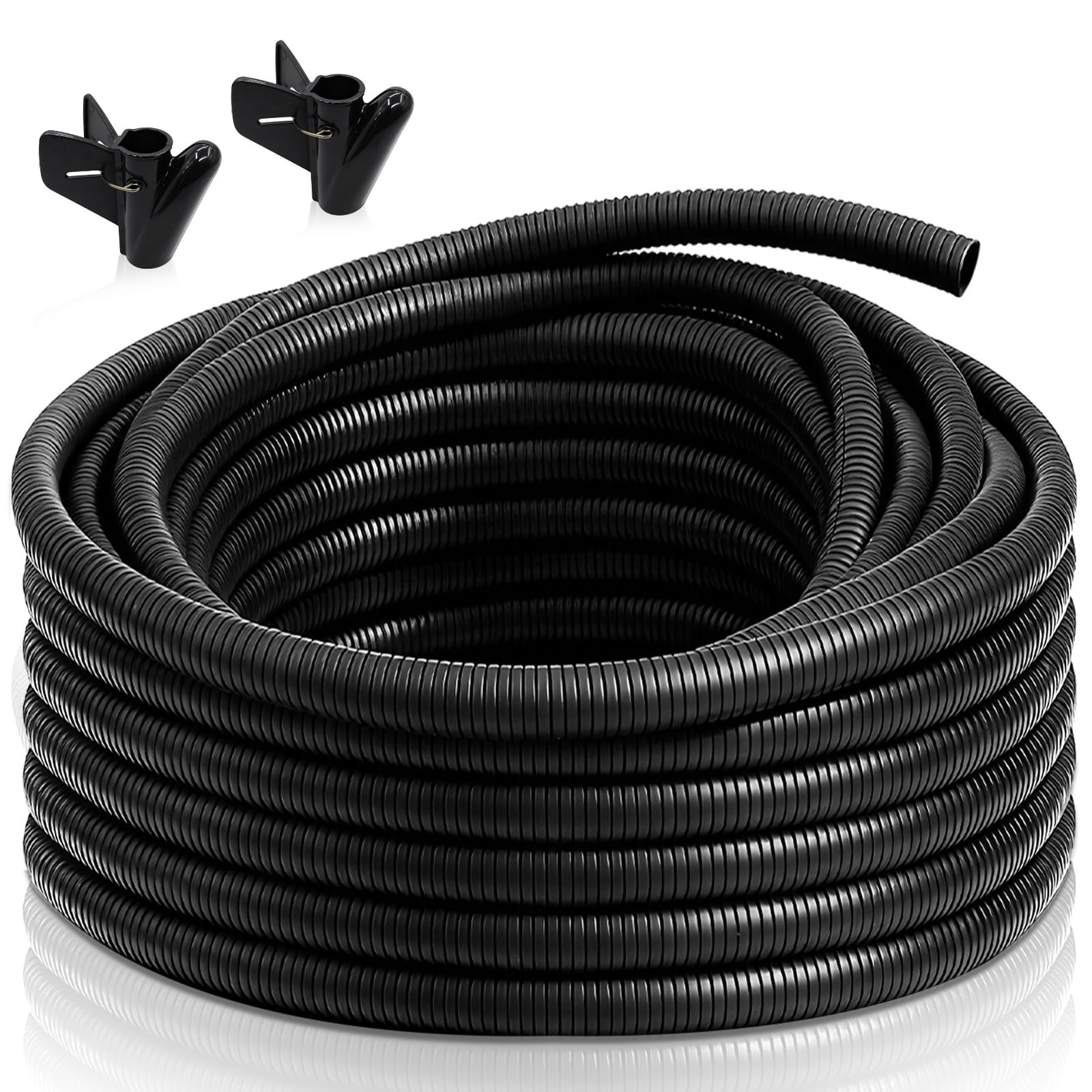 30FT 3/4 inch Split Wire Loom Tubing Kit with 2 Clamps – Flexible Abrasion Re…