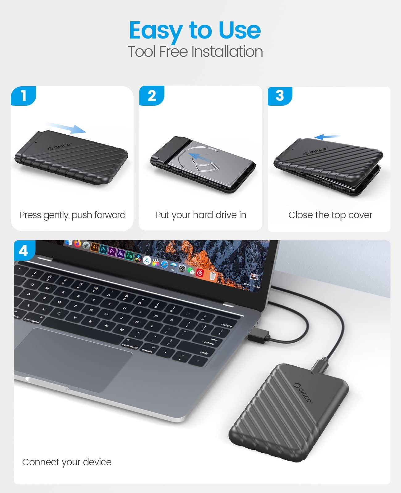 ORICO 2.5 inch USB C Hard Drive Enclosure 3.1 Gen 1 to SATA III Black