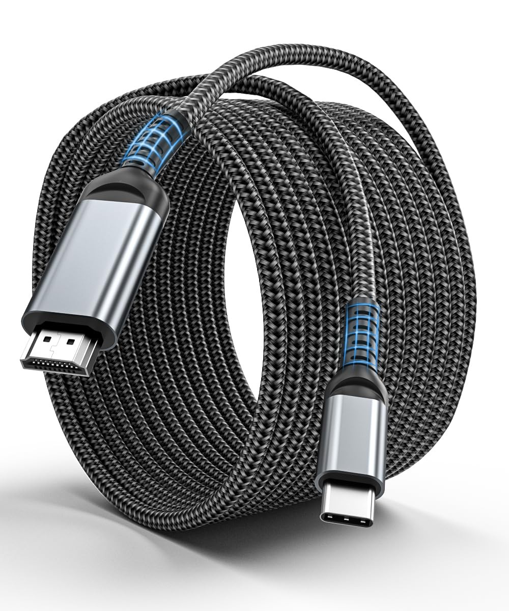 USB C to HDMI 15 Feet Cable 4K, Anti-Interference Gold-Plated Plugs, Aluminum Ty