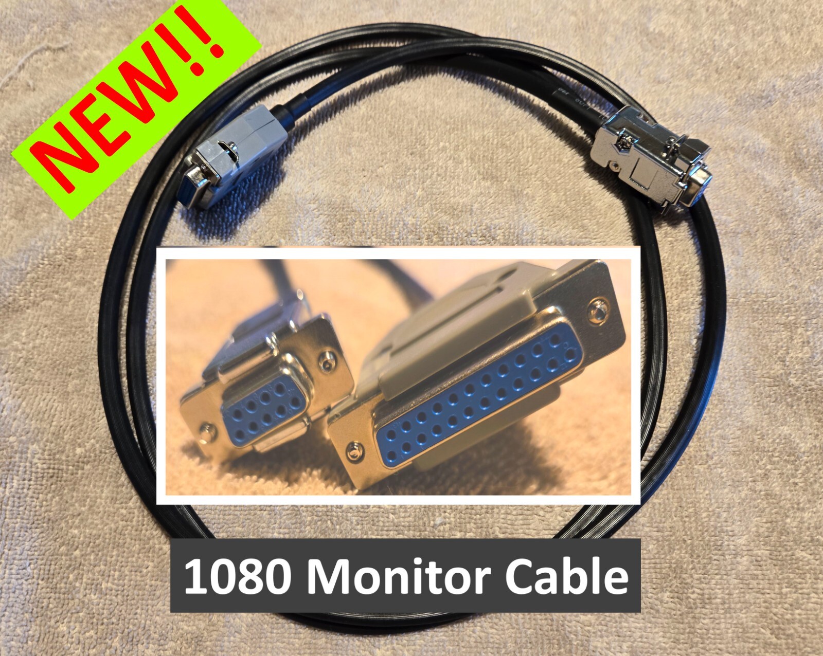 AMIGA DB23 RGB Female to DB9 Female 1080 MONITOR CABLE 5 ft. – NEW
