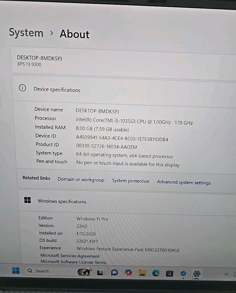 Dell XPS 13 9300 13.4″ 512GB SSD Intel Core i5-1035G1, 1.00GHz 8GB RAM Win11Pro