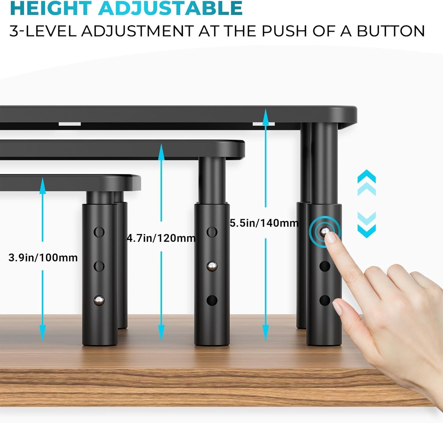 Monitor Stand 2 Pack Height Adjustable Metal Riser with Pen Holder, Black, 14…