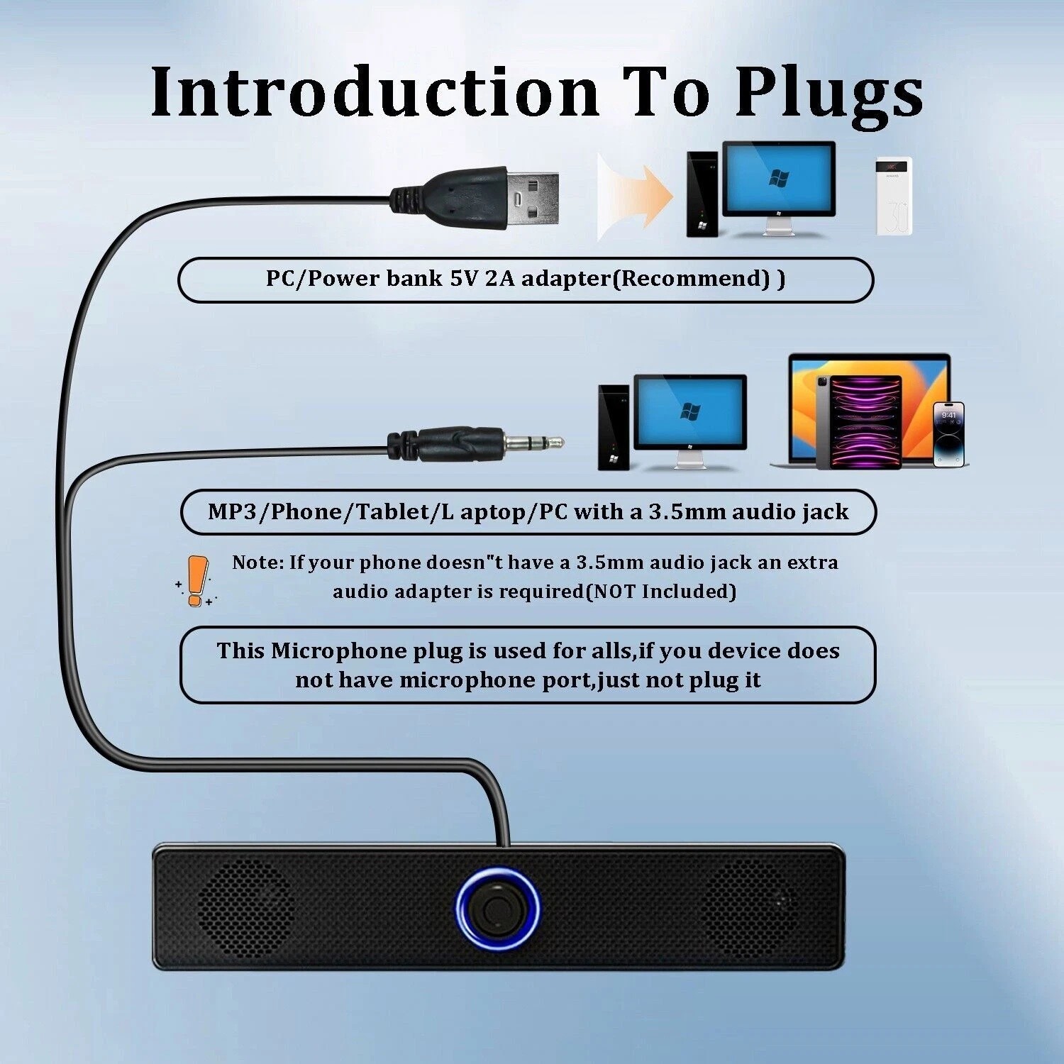Stereo Bass Sound Computer Speakers 3.5mm USB Wired Soundbar for Desktop Laptop