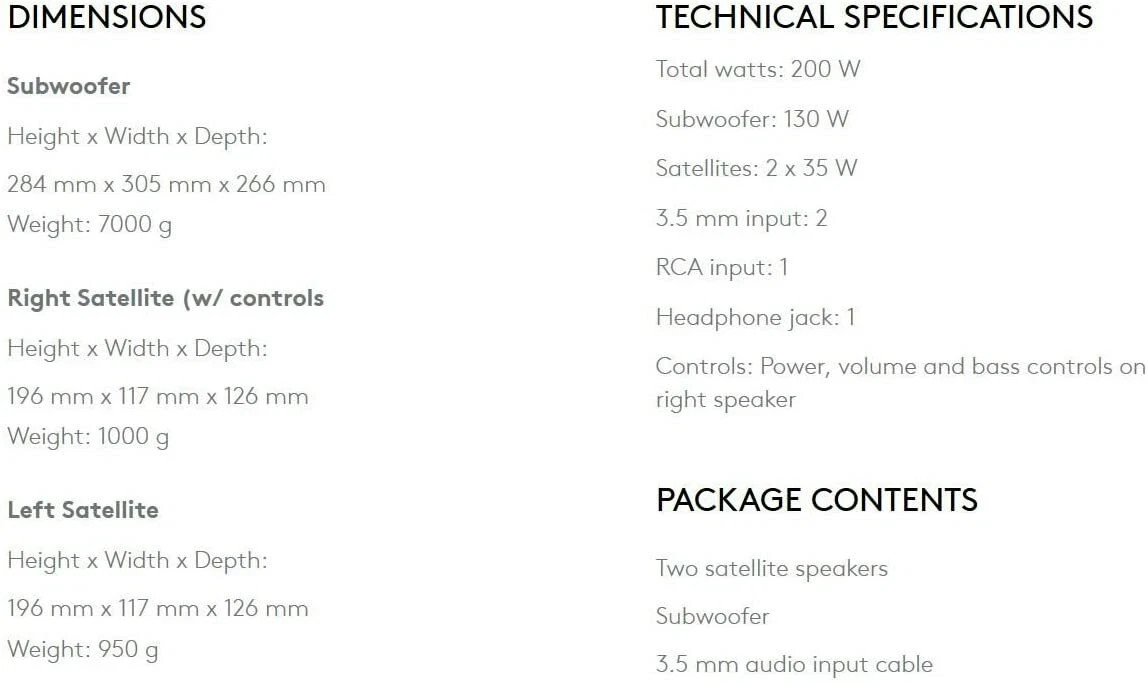 Logitech Z623 Home Speaker System 3-Piece 2.1 Channel Black 400 Watt TV Phone PC