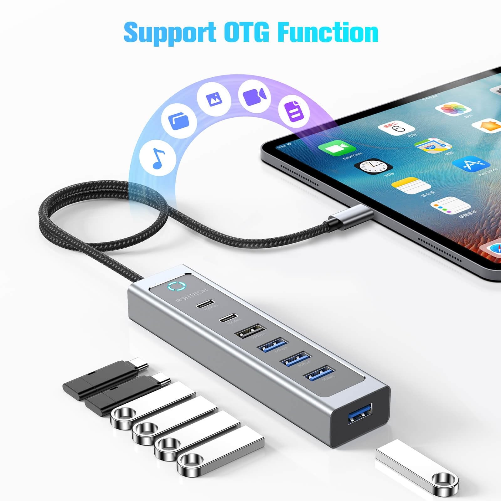 7-Port USB Hub Splitter 10Gbps with 3 USB-3.2 (2C + 1A), 4 USB-3.0 Ports and …