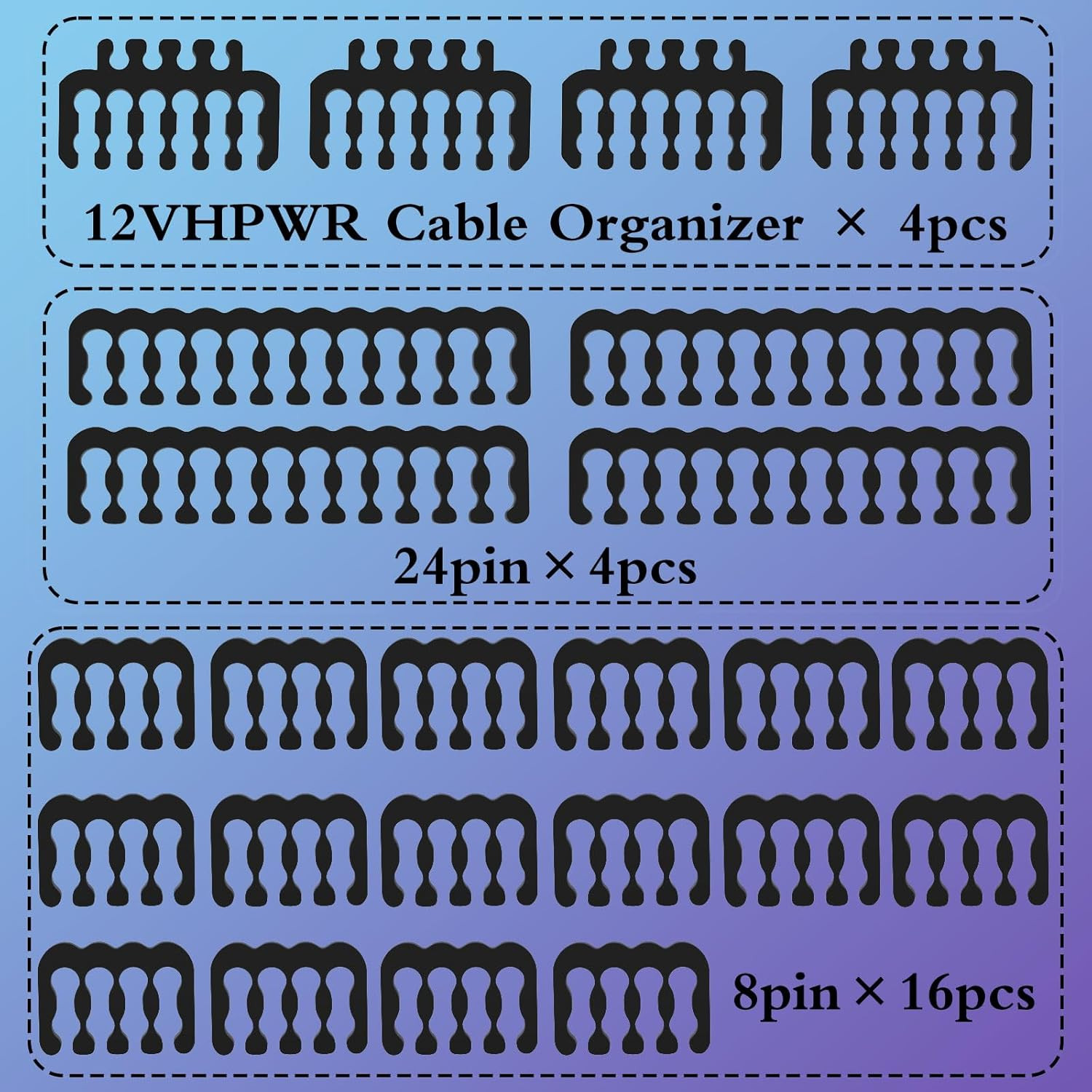 PC Cable Comb PSU Cables Combs kit for Extension Management 24 PCS Set Black