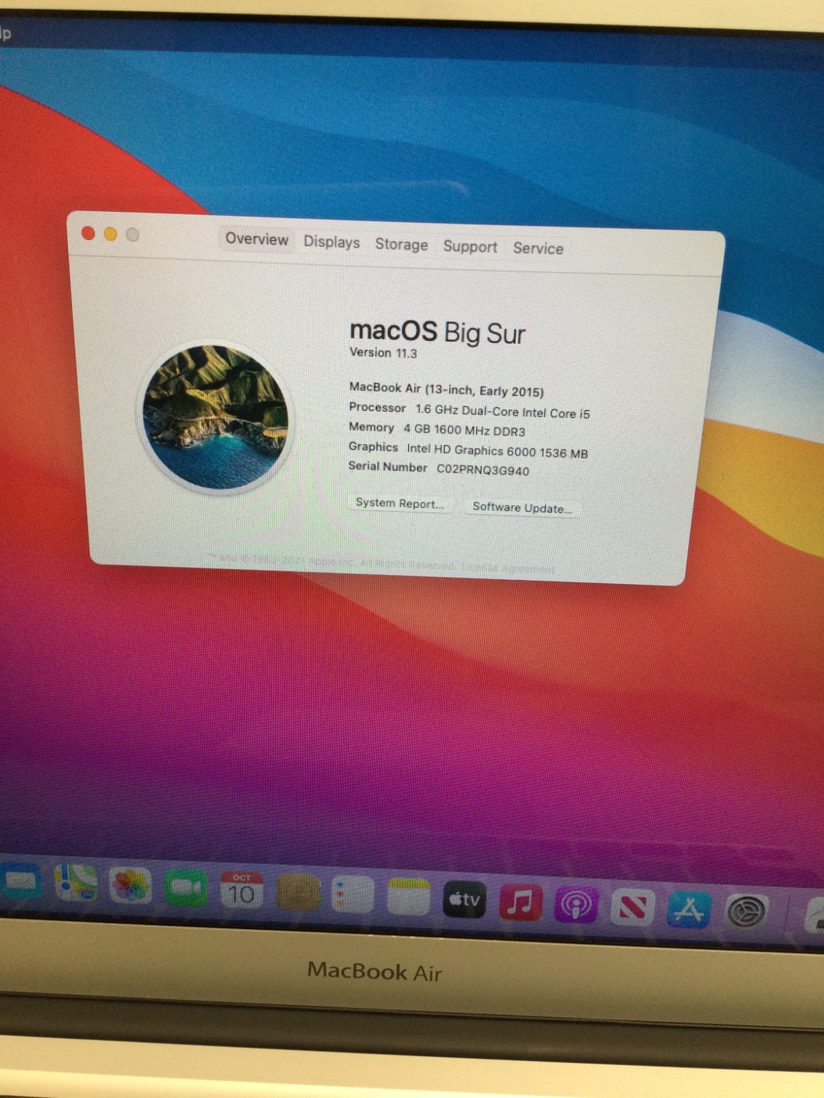 Apple MacBook Air 13.3″ 128 GB SSD, Intel Core i5 5th Gen., 1.6 GHz, 4 GB RAM