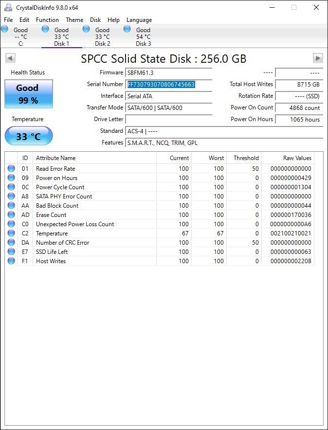 SPCC A55 3D NAND 2.5″ SATA 256GB SSD