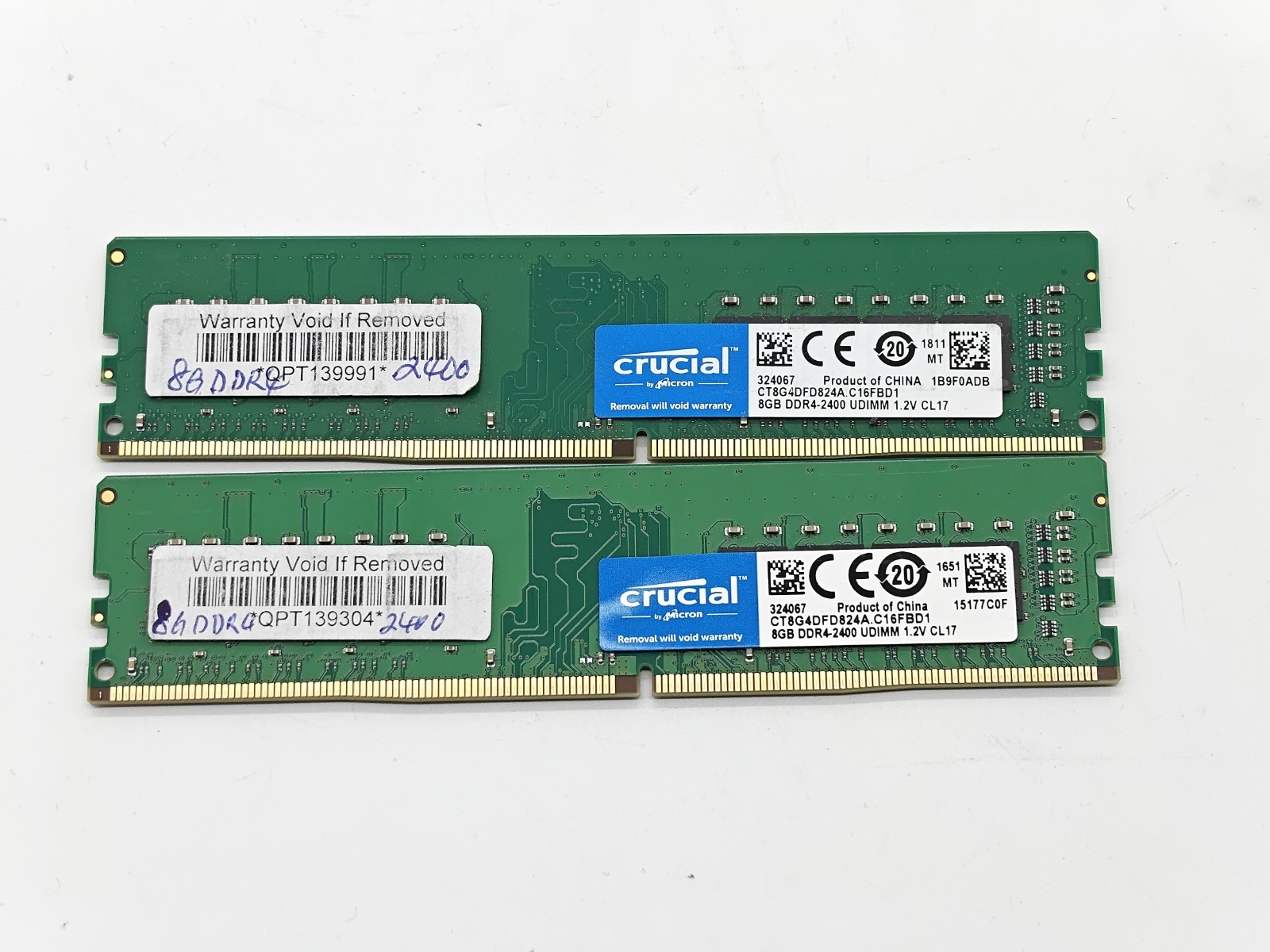 Lot of 2x8GB (16GB) Crucial DDR4 2400MHz RAM PC Memory UDIMM CT8G4DFD824A.M16FE
