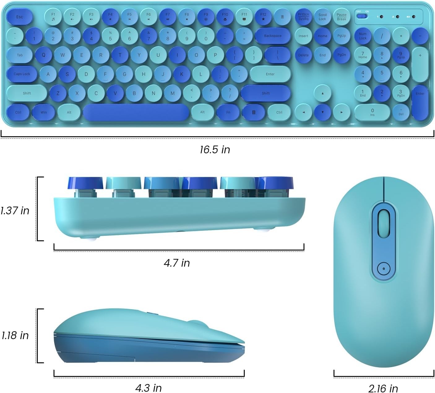 Colorful Computer PC Wireless Keyboard Mouse Combo Full-Sized Silent Typewriter