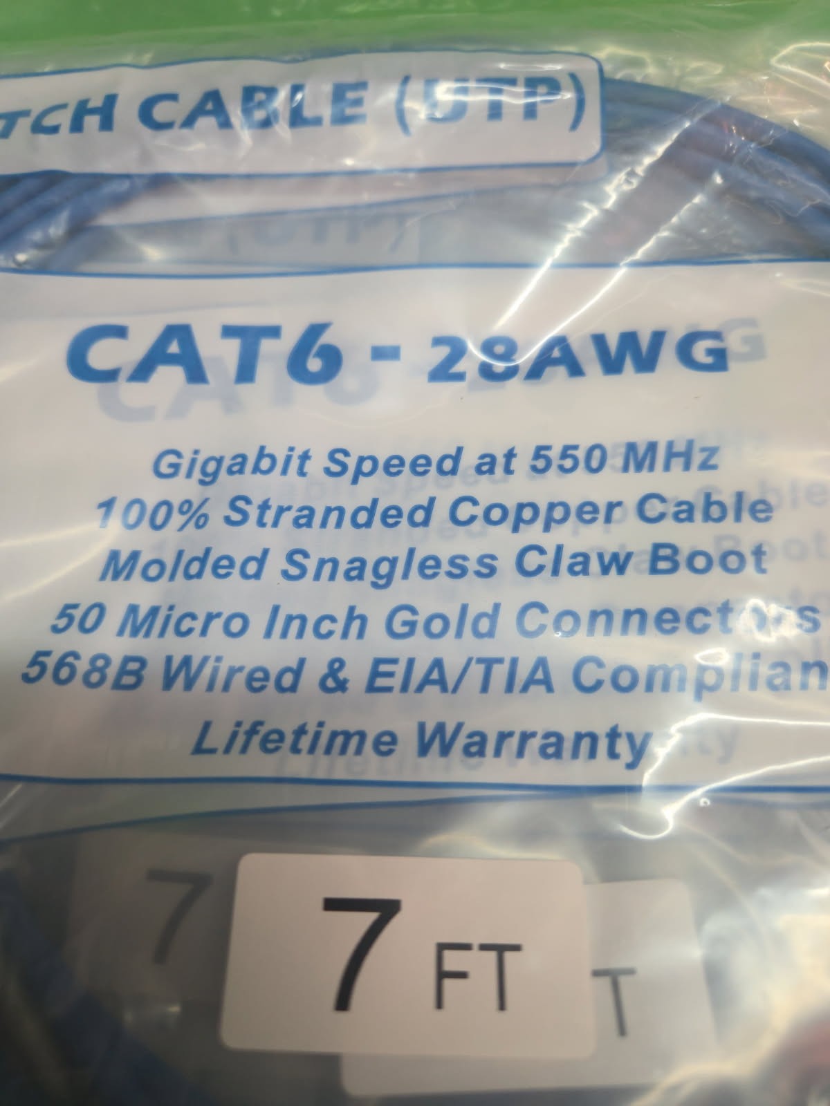 Ultra Slim CAT 6 UTP Blue Patch Cable 28AWG RJ45 Network 7 feet NEW LOT 10 PCS