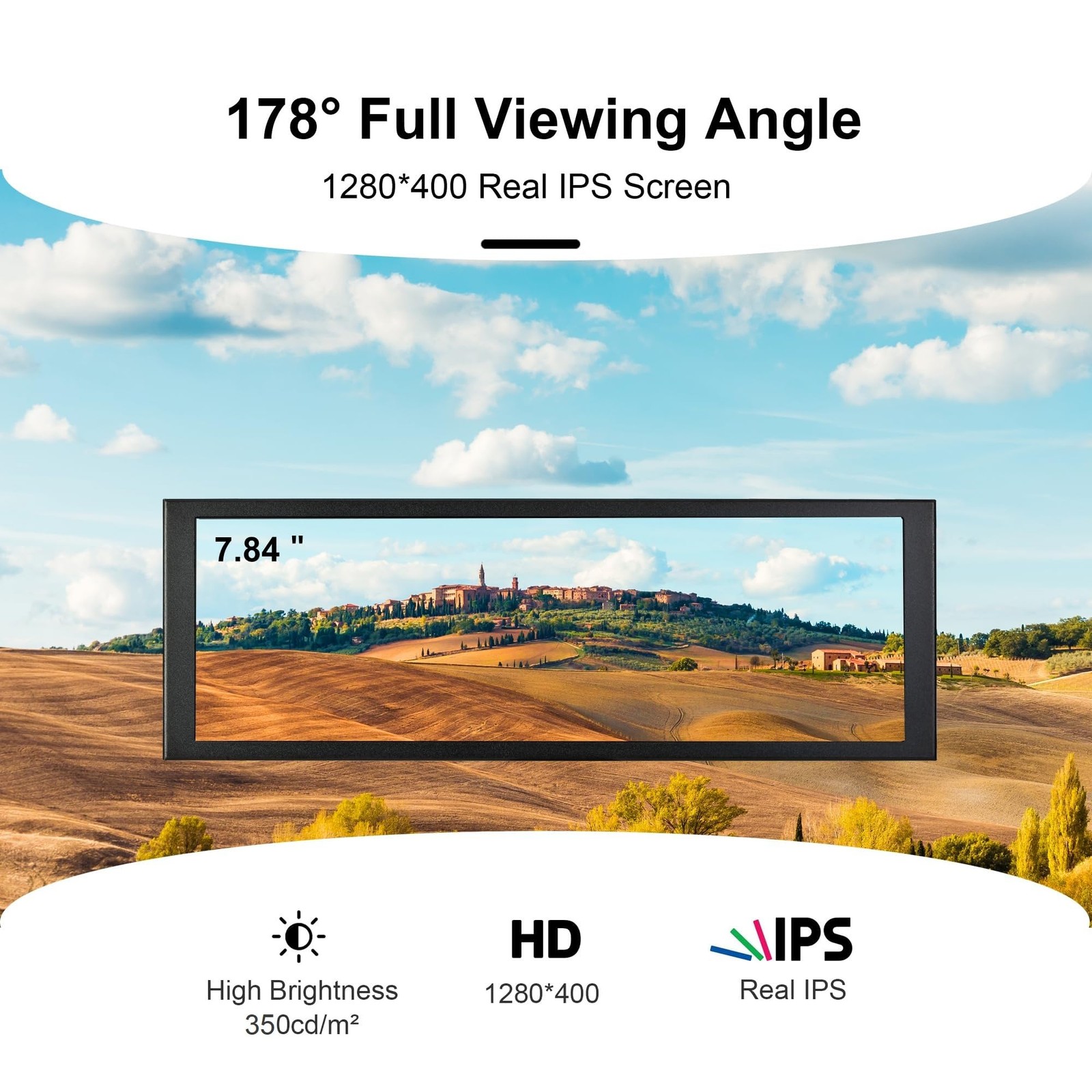 wisecoco 7.84 Inch Mini Monitor HD IPS 1280×400 Secondary Screen Stretched Ba