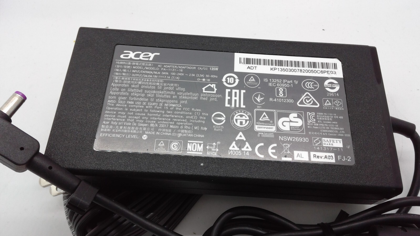 acer 135W AC Adapter PA-1131-16 for Acer Nitro 5 AN515-53-55G9 AN515-53-52FA