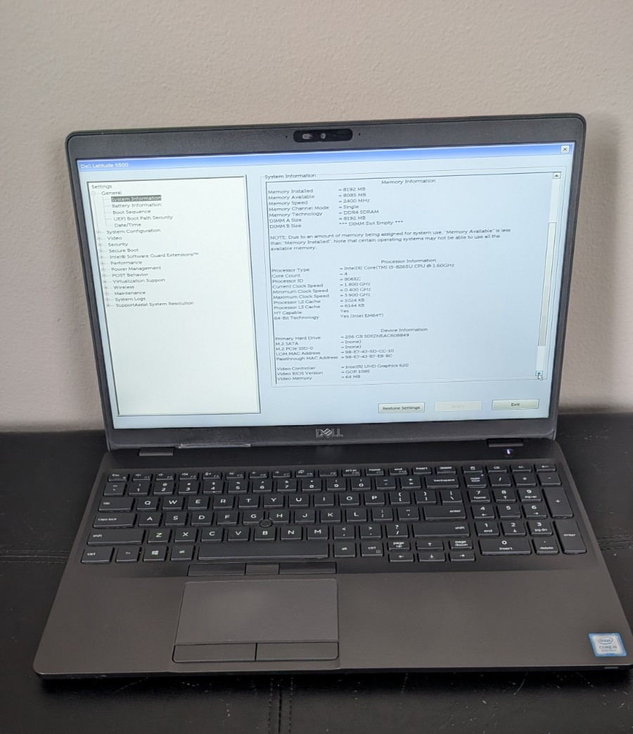 Dell Latitude 5500 15.6″ i5-8365U @1.60GHz 8GB RAM 256GB SSD