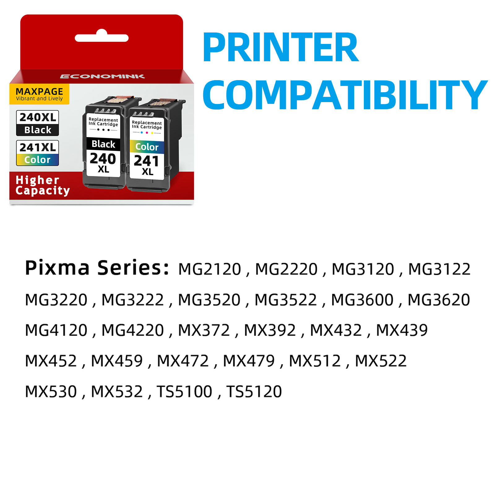 XL Ink Cartridges PG-240XL CL-241XL for Canon PIXMA MG3600 MX472 MX452 Printer