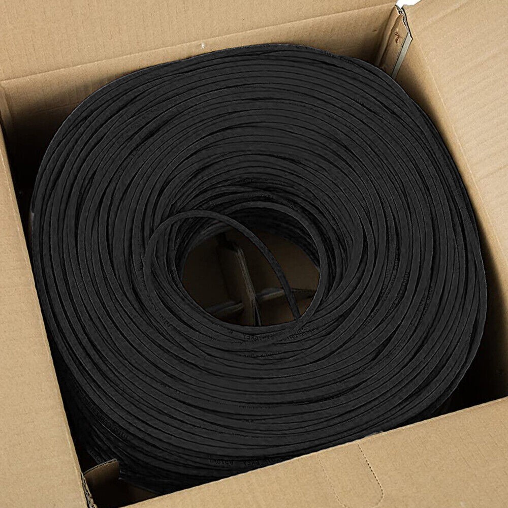 Cat6 Ethernet Cable 1000ft Riser CMR Solid 23AWG UTP 550MHz Pull Box Black