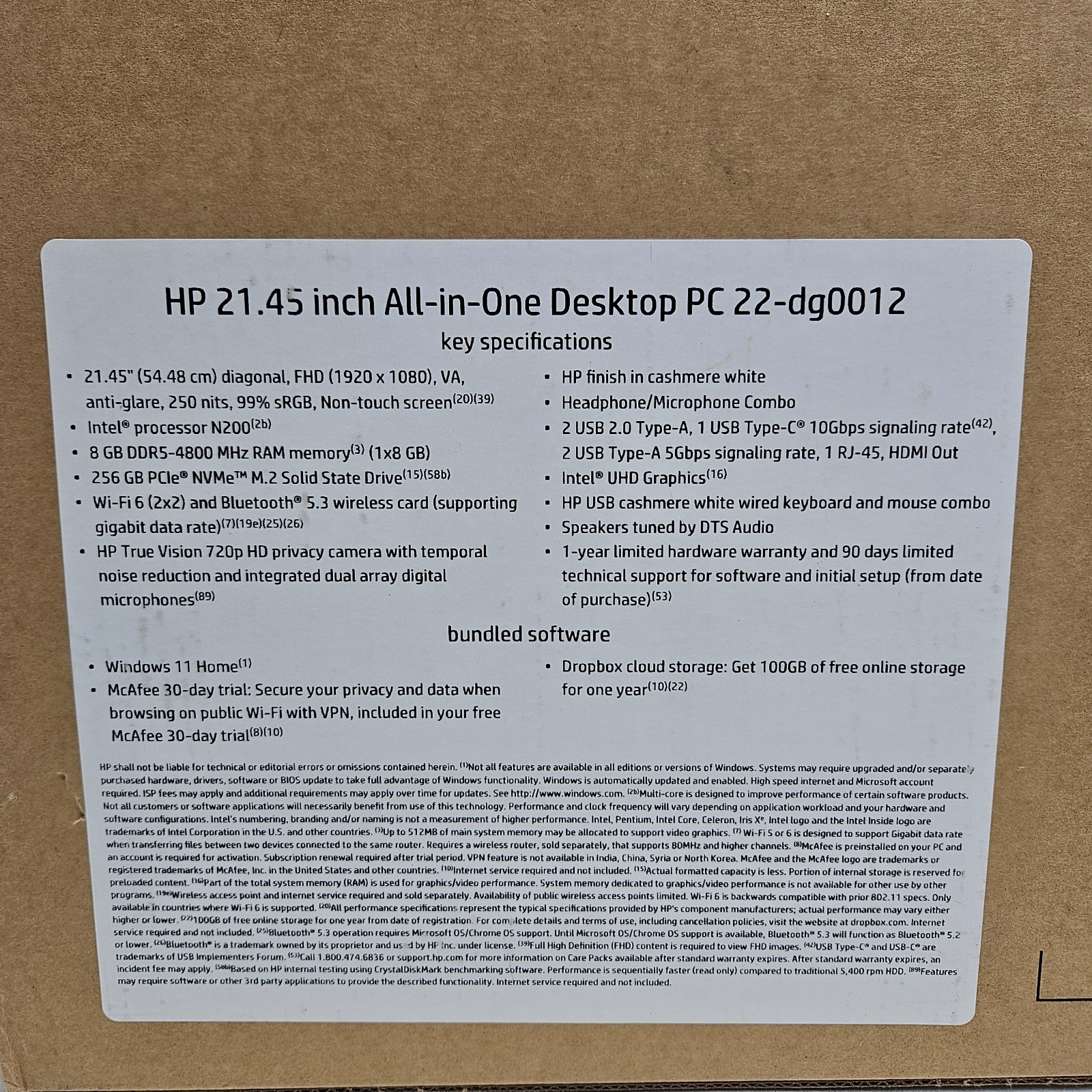 HP 21.45″ All-In-One Desktop PC, Win 11 22-dg0012 256 GB SSD, 8GB RAM, 1920×1080