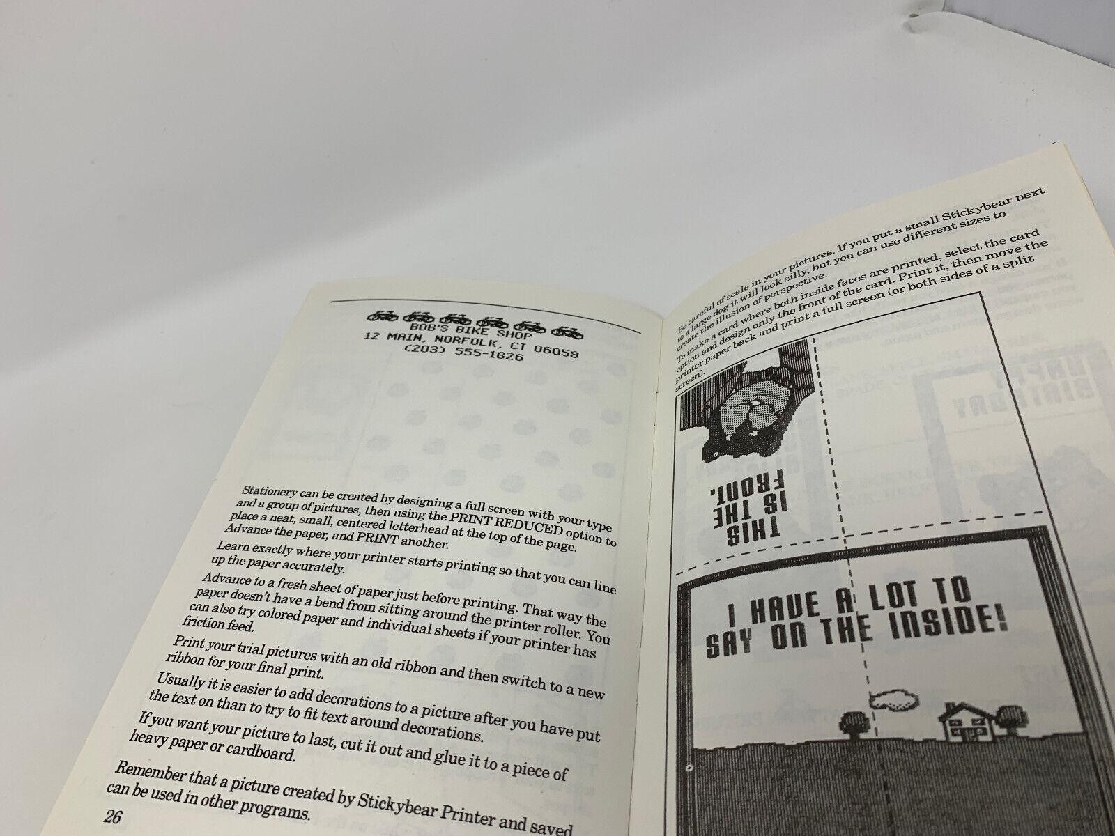 1985 Stickybear Printer User Guide Manual Book Apple II IIe IIc Vintage