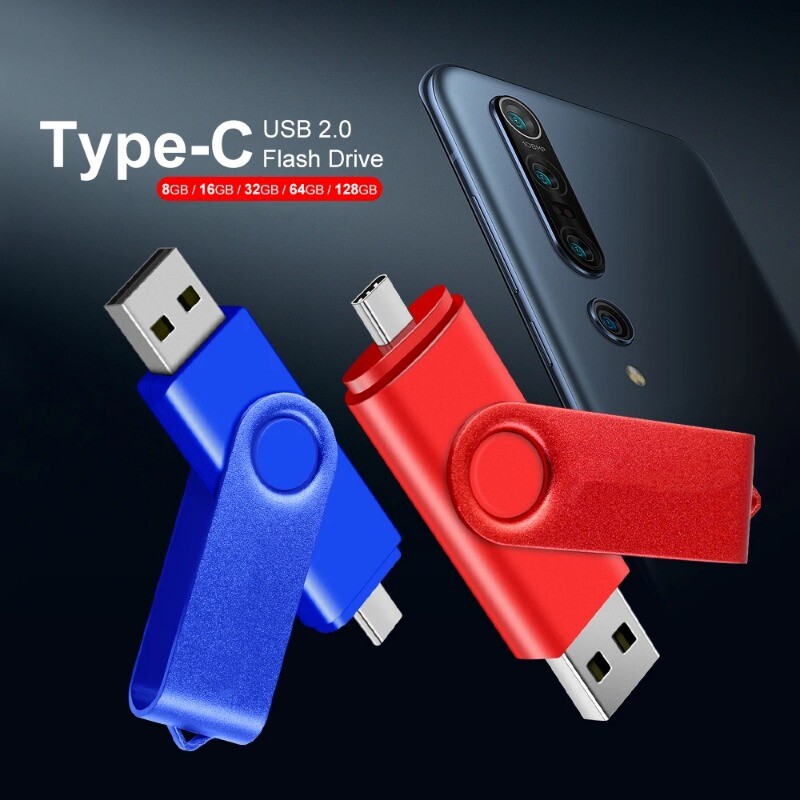 2 in 1 Type-C 256 GB Dual USB 2.0 Flash Drive Memory Stick U Disk Thumb Drive