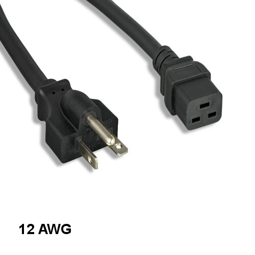KNTK 3′ AC Power Cable NEMA 6-20P to IEC-60320 C19 12AWG 20A 250V SJT UL Server