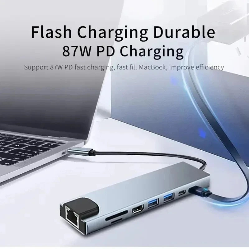 8 in 1 USB-C Hub Type C To USB 3.0 4K HDMI PD Adapter For iPhone Macbook Pro Air
