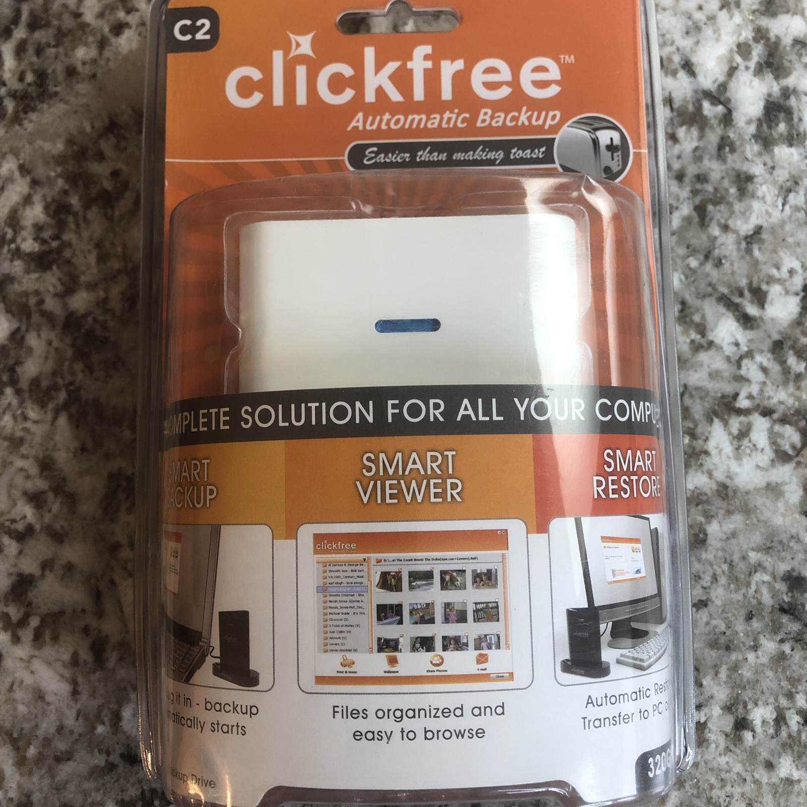 Clickfree C2 320GB External USB Hard Drive Automatic Backup SEALED for PC Mac