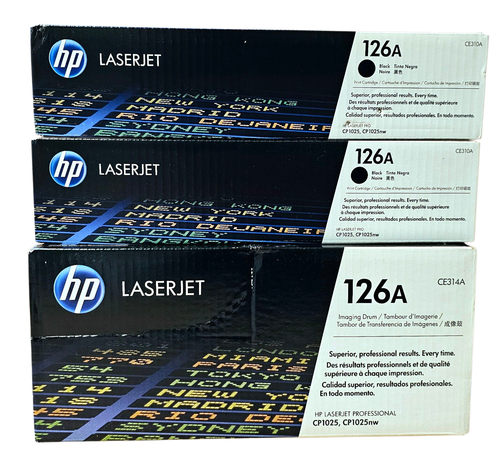 2 HP 126A CE310A Black Toner and 1 CE314A Drum Cartridges LaserJet Pro CP 1025