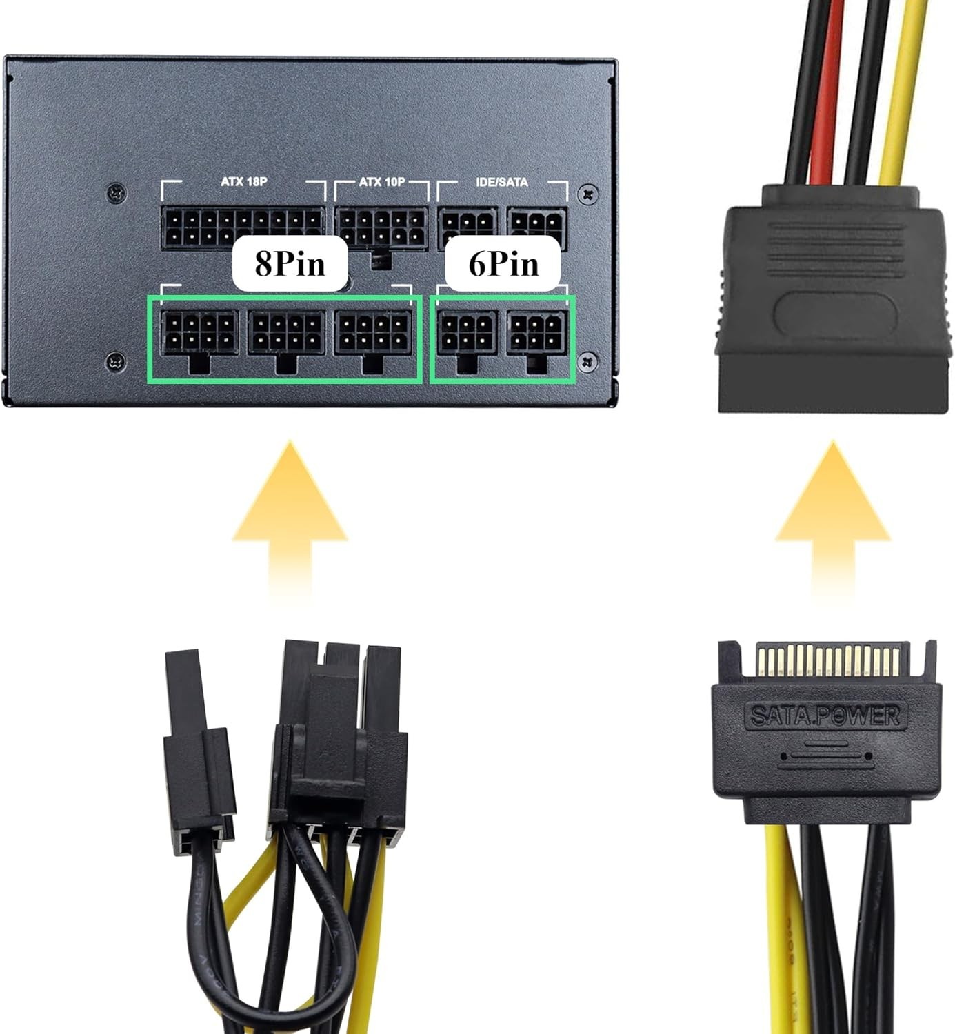 15-Pin SATA Male to 8 Pin (6+2 Pin) Pci-Express Female Video Card Power Adapter
