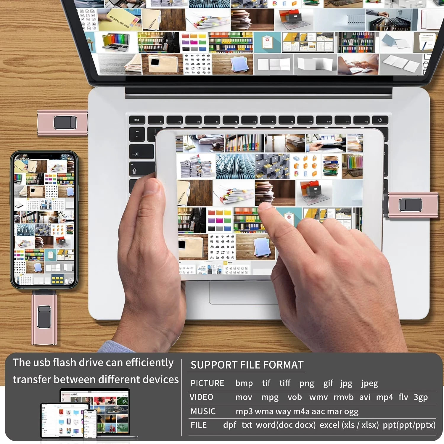 4 IN 1 USB 3.0 Flash Drive Memory Photo Stick for iPhone Android Type C