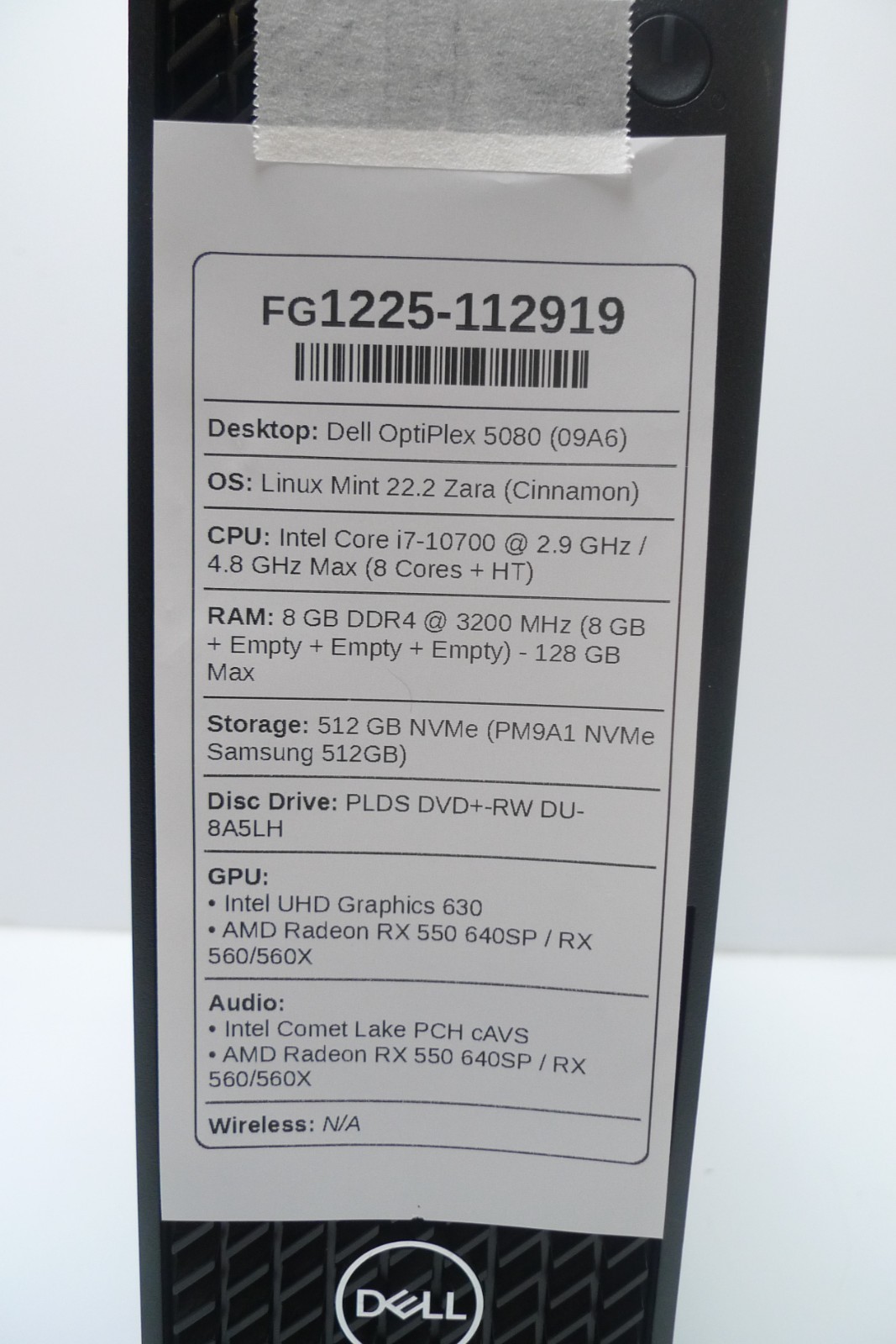 Dell OptiPlex 5080 SFF | i7-10700 | 8GB RAM | 256GB NVMe | Linux | No Wi-Fi