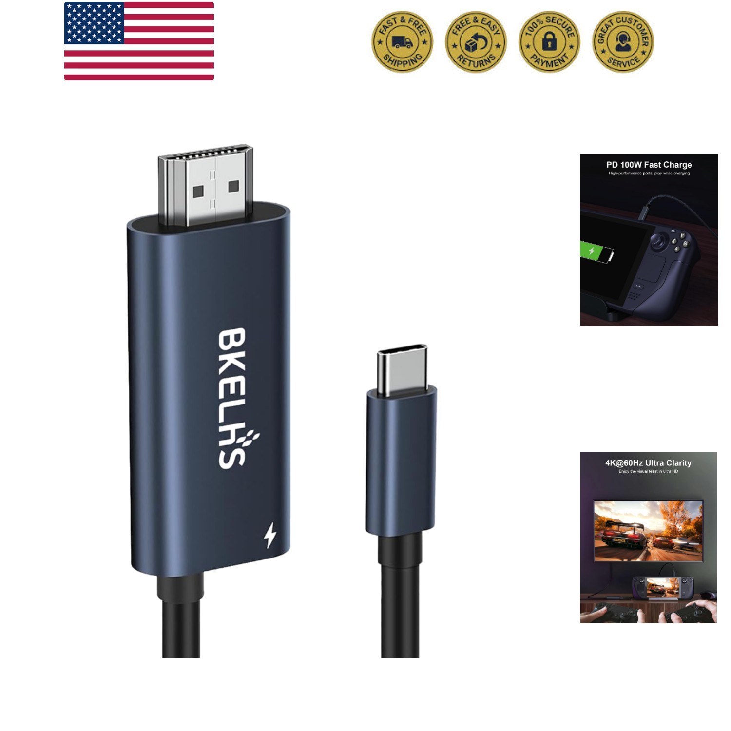 4K USB C to HDMI Adapter for Gaming Consoles – 00W Charging Included