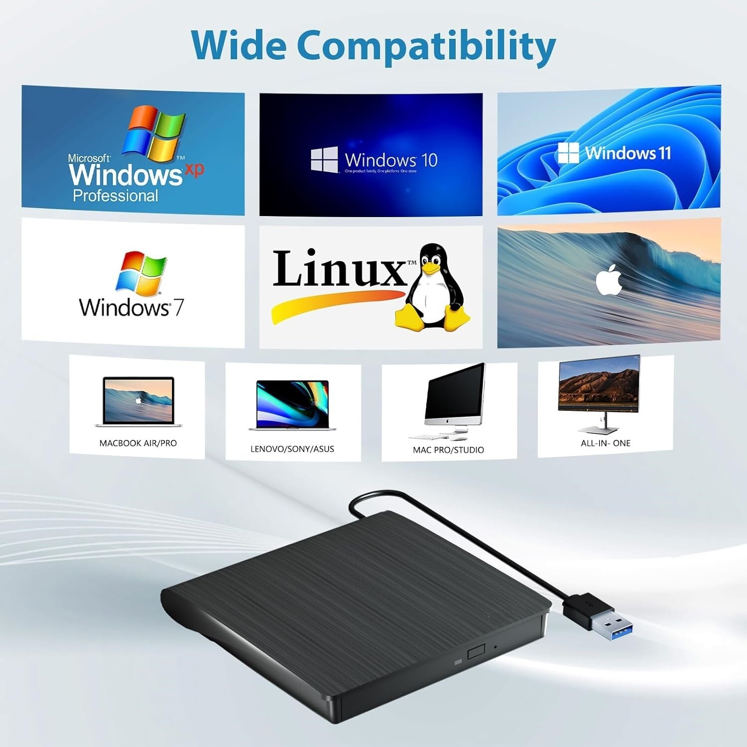 2024 External CD DVD RW Drive USB 3.0 Writer Burner Player Black For Laptop PC