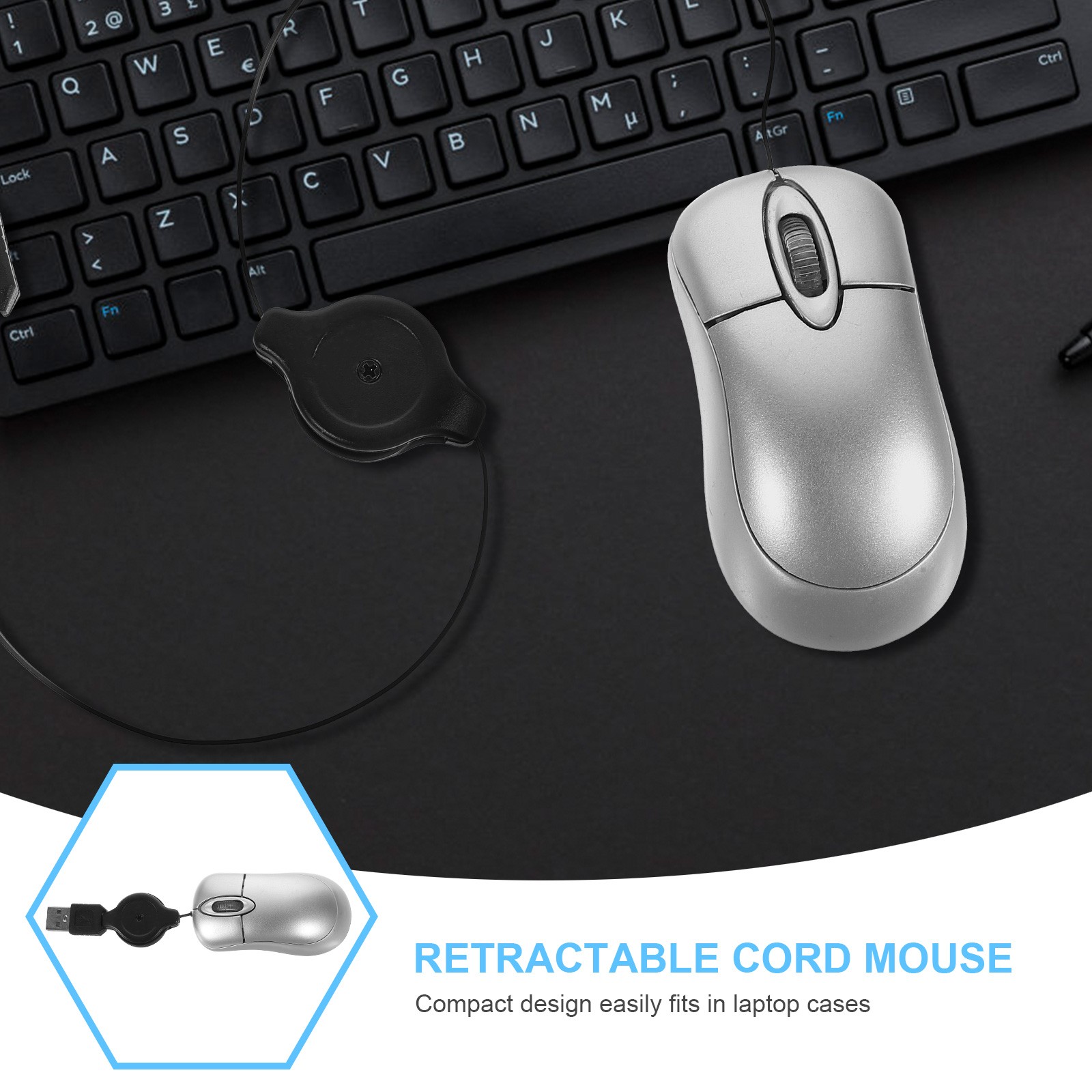 Mini Compact Travel Optical Mouse Retractable Cord Plug and Play for Windows New
